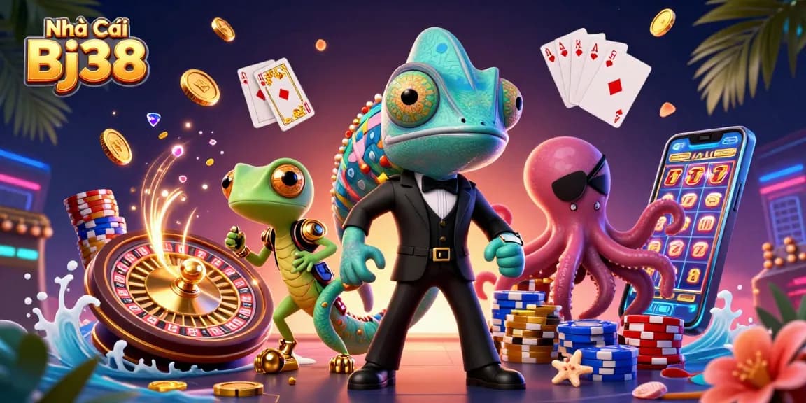 Engage with Nhà Cái Bj38 through vibrant 3D casino elements showcasing thrilling gameplay and vivid action.