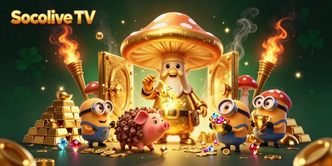 Socolive TV presents an exciting 3D illustration showcasing a magical scene filled with gold and treasures.