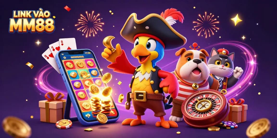 Experience the thrill of gaming with LINK VÀO MM88, featuring vibrant characters and exhilarating casino elements.