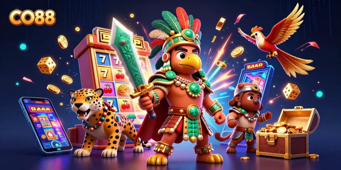 Engage with CO88's vibrant casino adventure showcasing Aztec warriors and stunning jackpots.