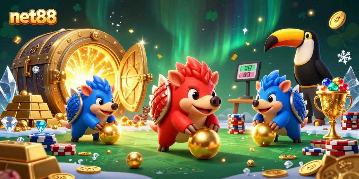 Engage in thrilling gameplay with net88 as rival pangolins bowl through poker stacks in a vibrant casino.