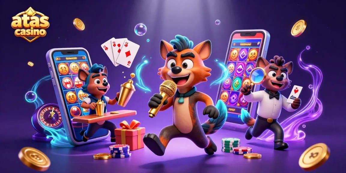 Experience the excitement at the atas casino with hyenas entertaining in a vibrant 3D scene filled with games.