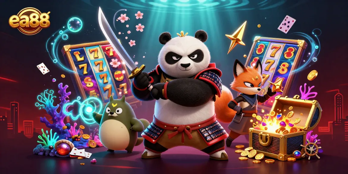 Spin the reels and win with ea88 in a vibrant casino adventure featuring characters and treasures.