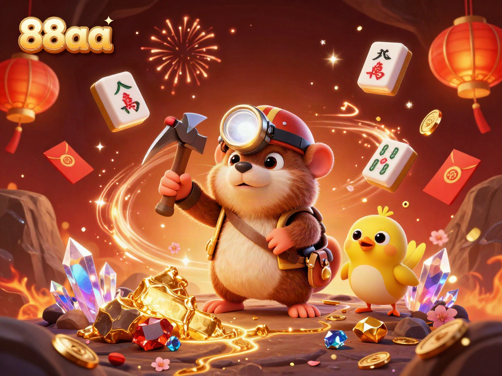 Bet on 88aa in a vibrant, exciting casino scene featuring a treasure hunter and festive elements.