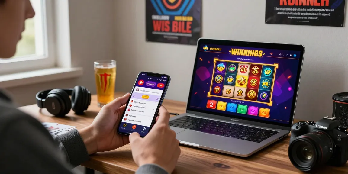 Pengguna aktif boswin88 di smartphone dan laptop, menikmati permainan slot online.