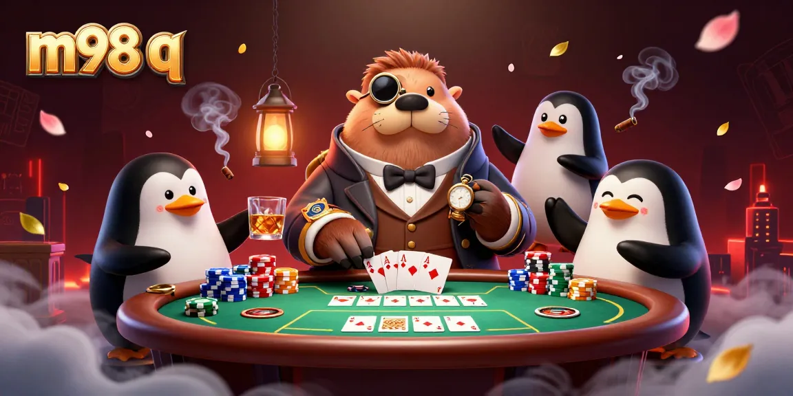 Experience high-stakes poker with m98 q as a jovial walrus bets at an underwater casino