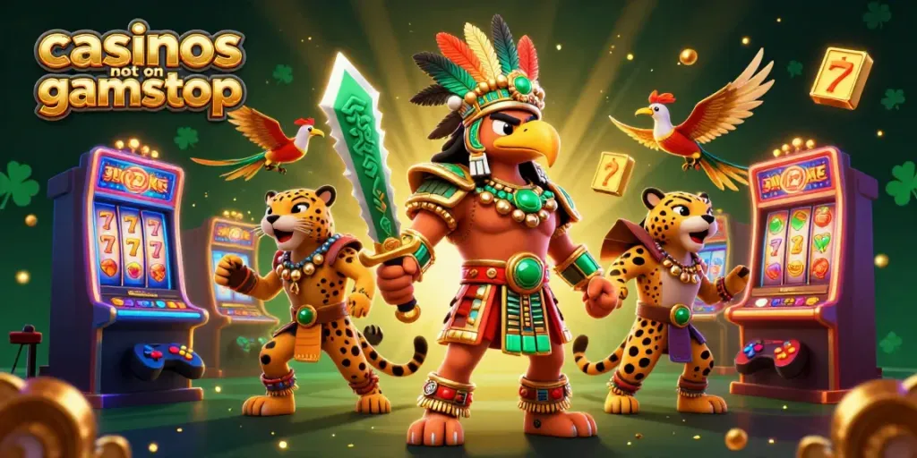 Engaging scene showcasing casinos not on gamstop with vibrant slot machines and dynamic characters.