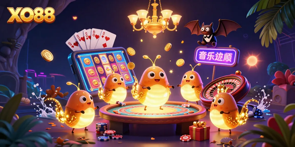 Experience winning excitement at XO88's dynamic casino with colorful slots and glowing characters.