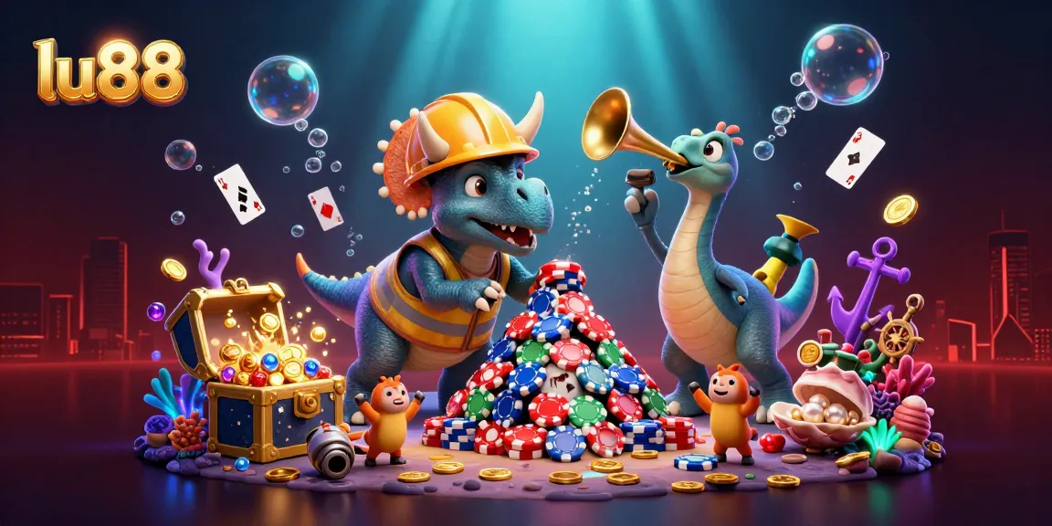 lu88 engages players with a vibrant 3D casino scene showcasing thrilling games and dynamic action.