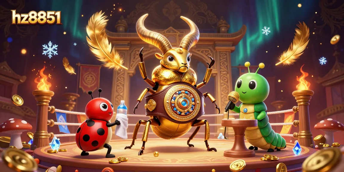 Engage and play at hz8851 with a dynamic scene featuring a golden stag beetle and casino elements.