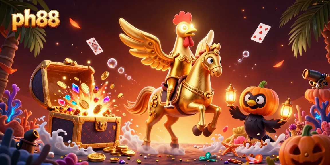 ph88 showcases the golden rooster gaming spirit in an exhilarating night casino scene filled with vibrant treasures.