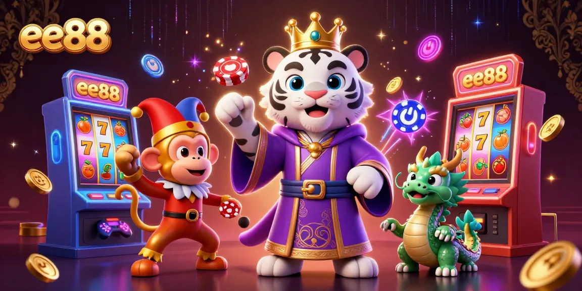 Experience ee88's captivating casino world with vivid characters, slot games, and vibrant animations.