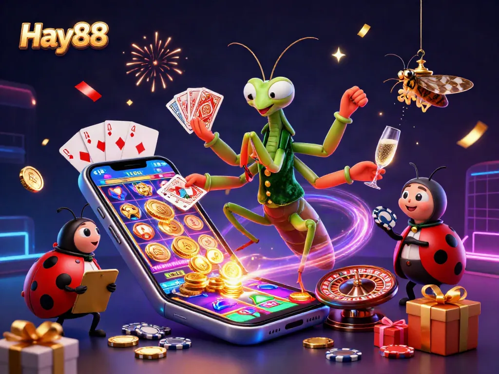 Experience the thrill of Hay88 gaming with a detailed 3D cartoon casino scene featuring vibrant characters and action.