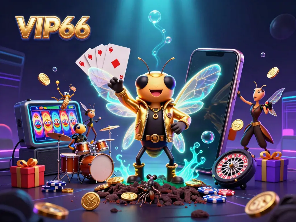 Experience VIP66 with a vibrant online casino atmosphere featuring dynamic characters and engaging game elements.
