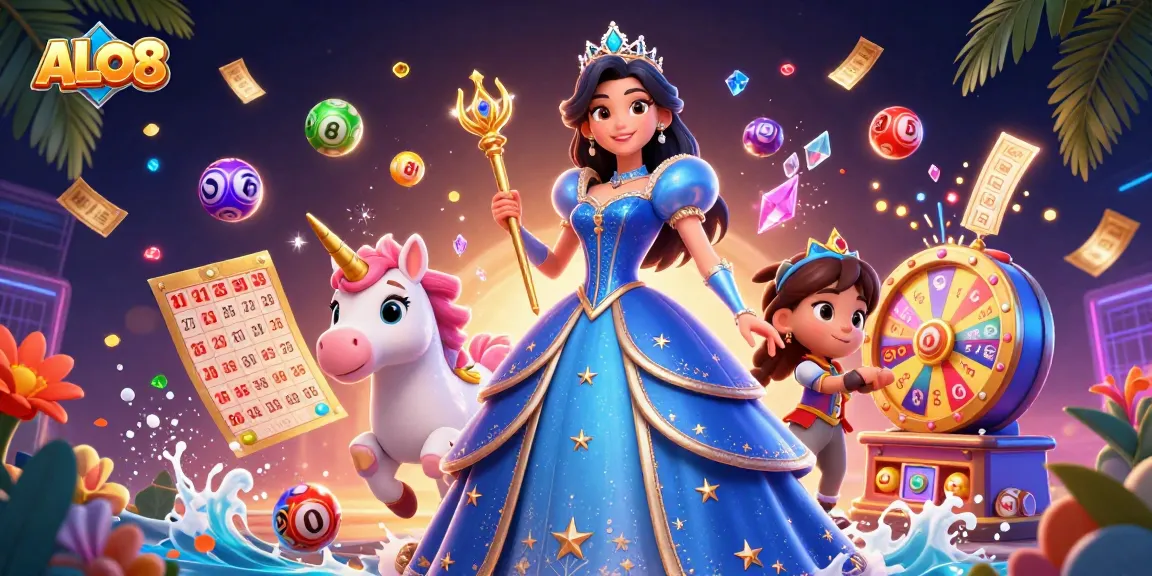 Experience gaming excitement with ALO8's vibrant scene featuring a royal-themed casino atmosphere.