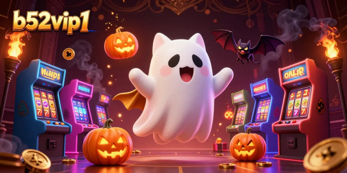 Win big at b52vip1 as a ghost cat and bat explore a haunted casino filled with vibrant games.