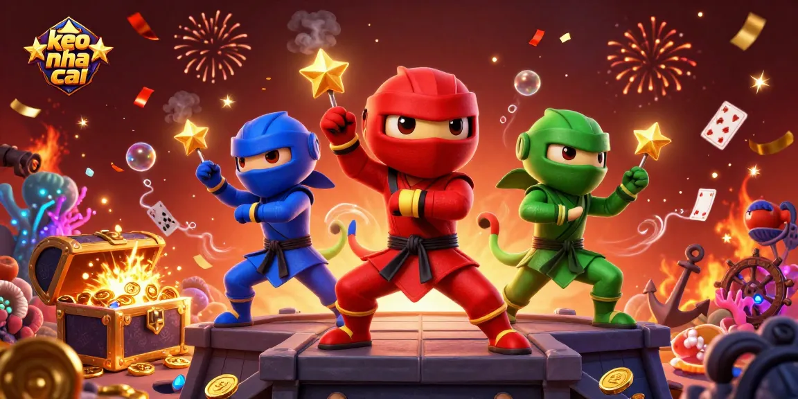 Experience keo nha cai with a vibrant 3D scene featuring ninja chameleons and dynamic gaming elements.