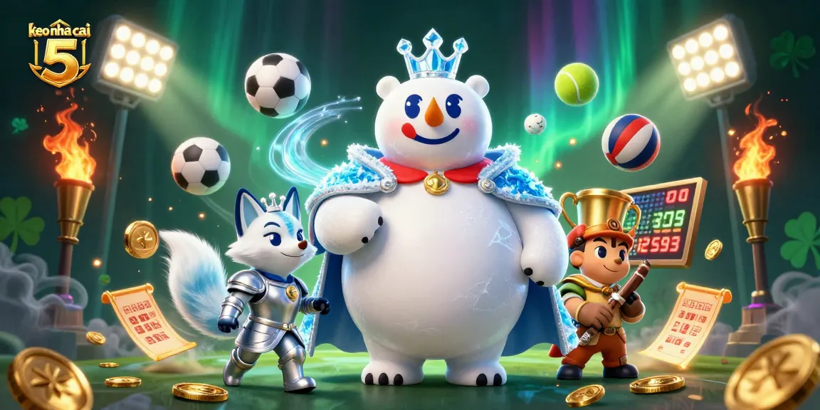 Enhance your betting experience with keo nha cai 5's dynamic sports betting scene featuring a polar bear king and plush elements.