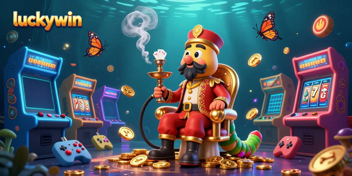 Experience thrilling jackpots at Luckywin with an artistic 3D illustration of a caterpillar master in a casino.