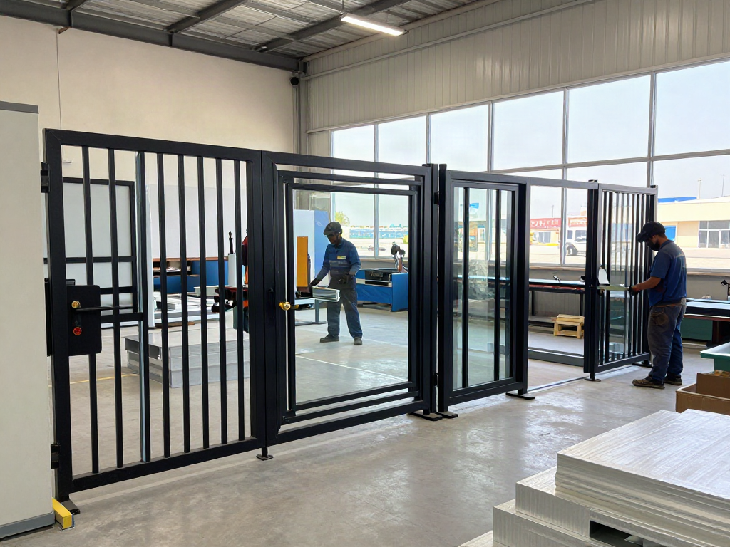 Al Taher Group artisans fabricating custom metal gates and doors for Altaherdesign.ae showcasing craftsmanship.