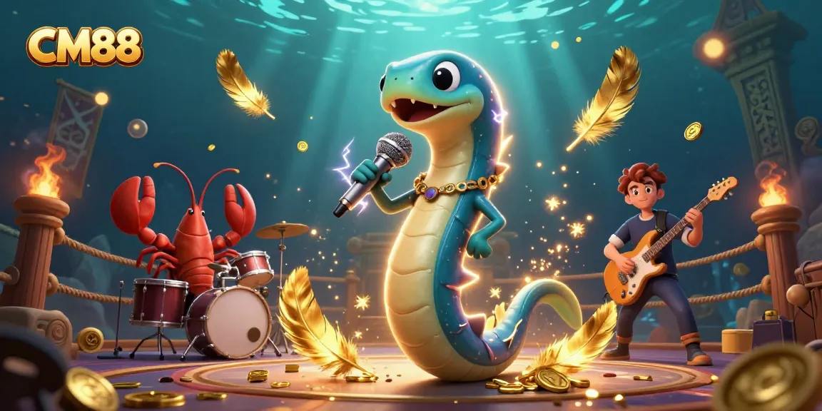 CM88's electric eel DJ ignites excitement on stage, surrounded by a vibrant underwater casino.