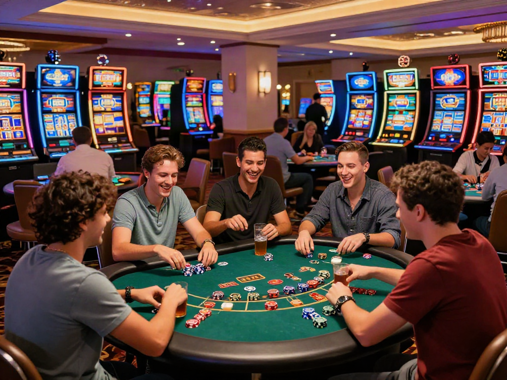 Exciting scene of players enjoying various games at vibrant credit card casinos, showcasing dynamic interactions and a lively atmosphere.