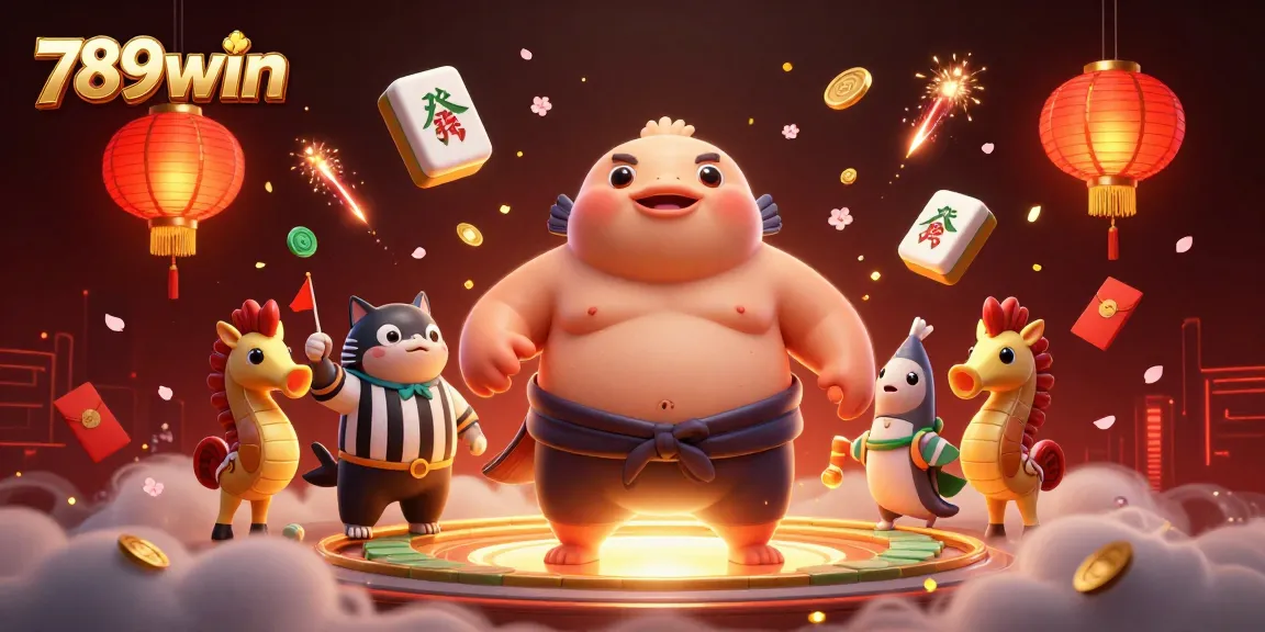 Engage in the thrilling atmosphere of 789win with vibrant casino elements and cartoon characters.