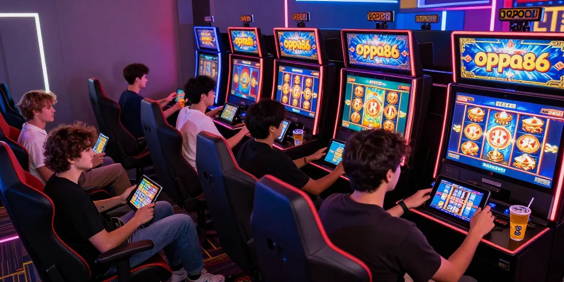 Players enjoying the vibrant online gaming experience at oppa86 with engaging slot machine graphics.