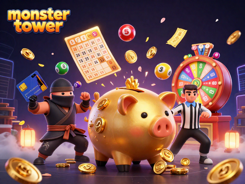 Experience thrilling gameplay in Monster Tower, featuring dynamic casino elements amidst an action-packed scene.