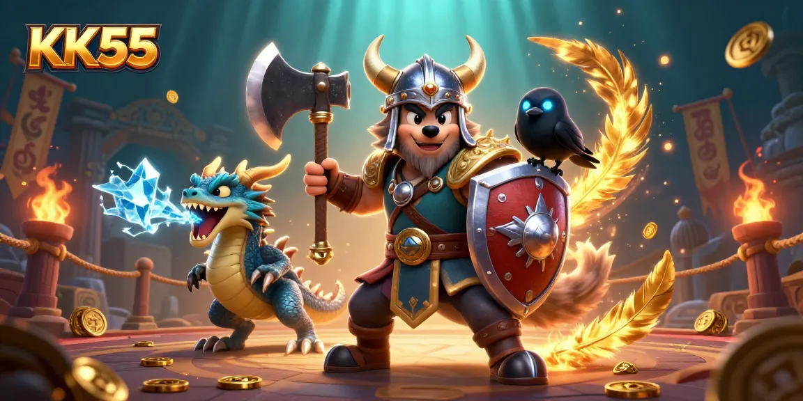 Engage in exciting gameplay at KK55 with the Viking wolf and fierce dragon.