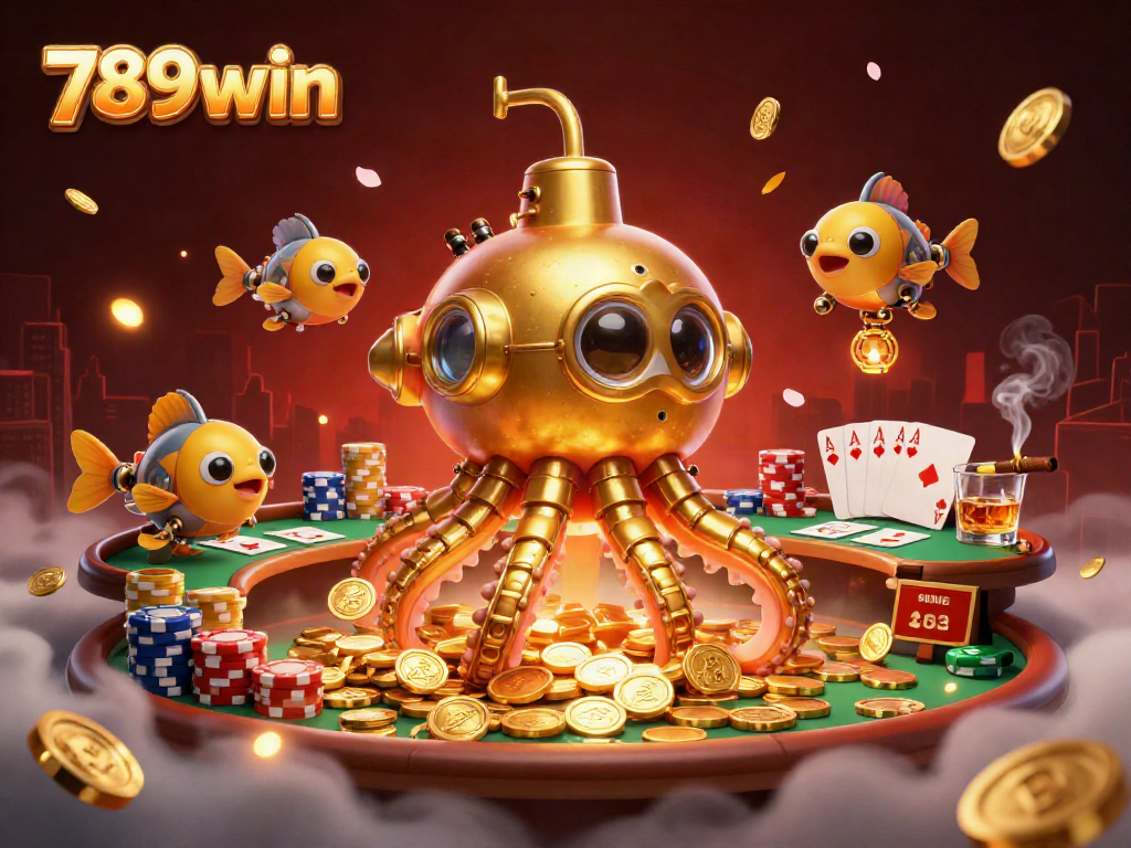 Experience thrilling poker action with 789win's vibrant casino adventure featuring a kraken submarine.
