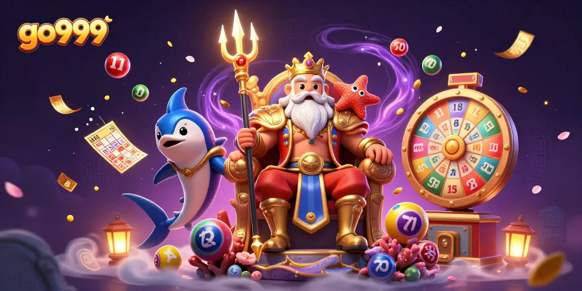 Engage with go999's exciting prizes rained down from a vibrant prize wheel surrounded by lottery elements.