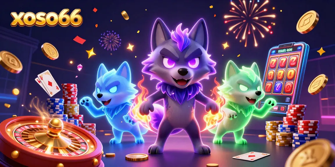 Xoso66 players enjoy casino thrills with glowing characters and vibrant game elements.