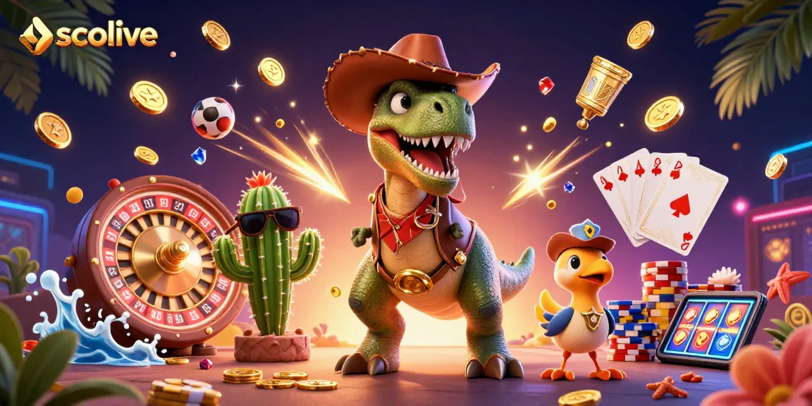 Socolive’s vibrant atmosphere depicts a thrilling sports betting scene with a dinosaur and 3D elements in action.
