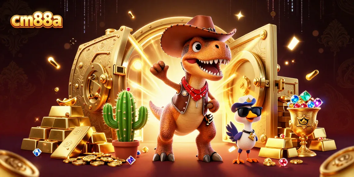 Engage with cm88a, a vibrant 3D scene featuring characters in a thrilling casino-like environment filled with treasures and excitement.