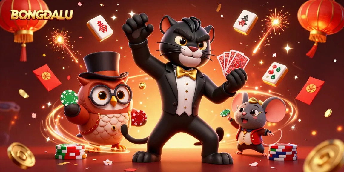 BONGDALU features a stylish black panther dealing cards surrounded by festive gambling elements.