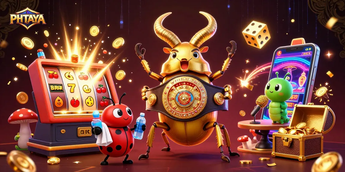 PHTAYA gaming illustration of a golden stag beetle and ladybug in a dynamic casino scene