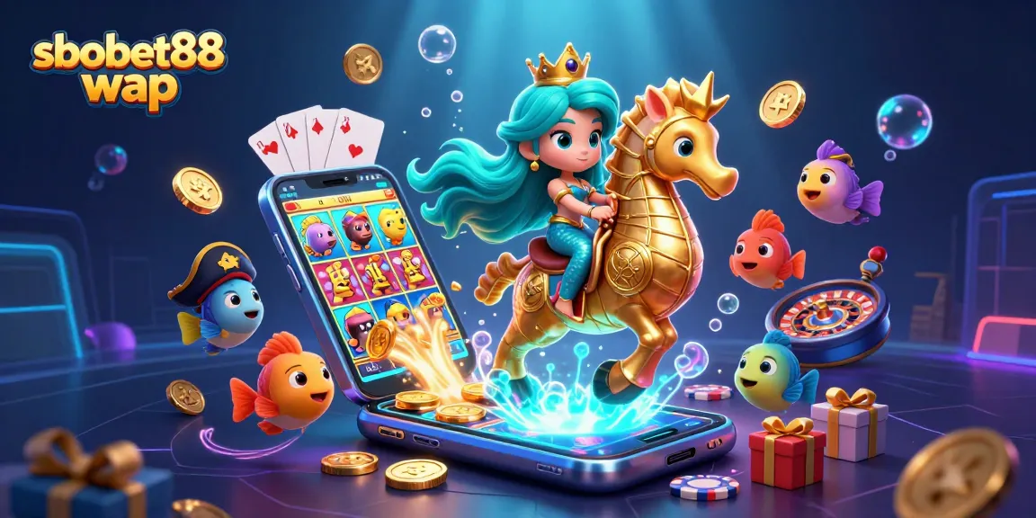 Engage in sbobet88 wap mobile betting with a colorful underwater adventure illustration featuring a mermaid and seahorse.