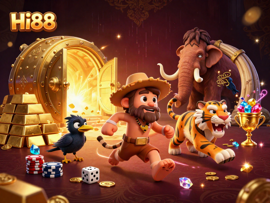 Experience thrilling gaming at Hi88 with dynamic characters in a lively casino scene.