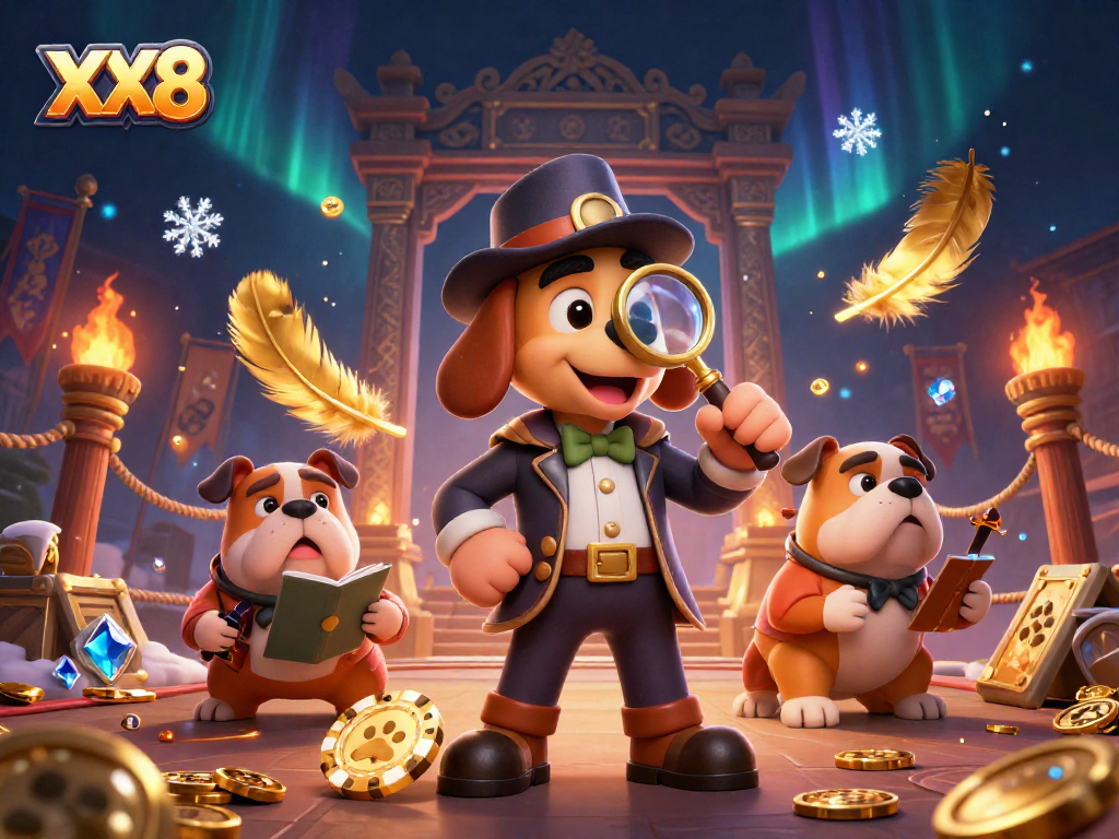 Experience thrilling gameplay at XX8 with a detective seeking treasures among poker clues.