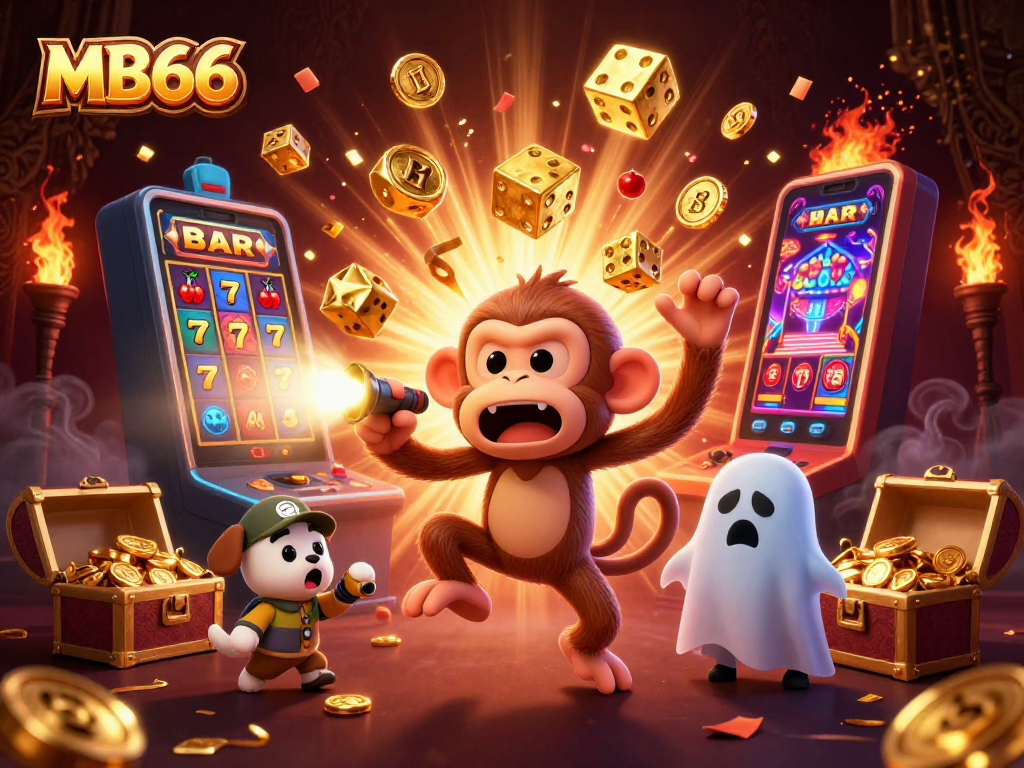 Engage with MB66's thrilling 3D animation of playful casino adventures featuring a ghostly monkey.