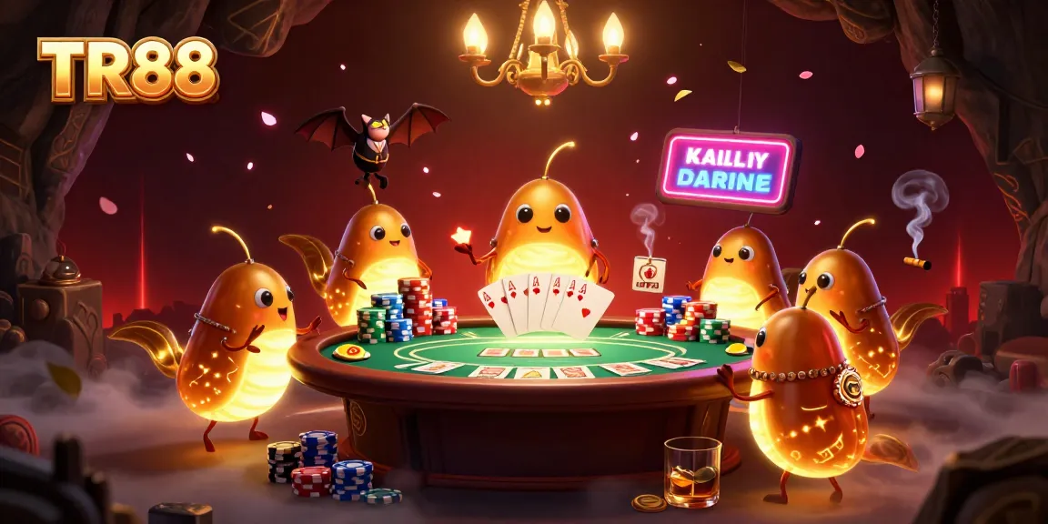 Experience the glow of TR88 with a lively casino scene illuminated by glowing characters and rich gambling elements.