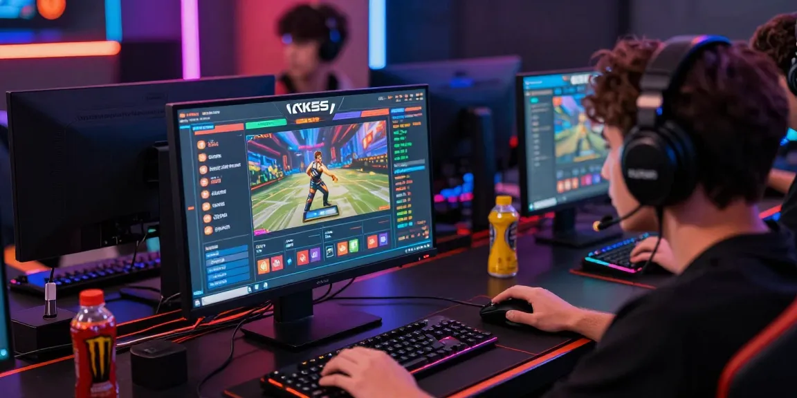 Exciting KK55 online betting scene with athlete gaming and vibrant screens showcasing real-time statistics.