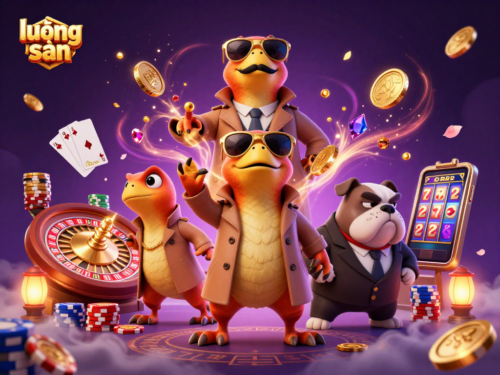 lương sơn raptors entering a casino, enjoying sparkling gems and golden coins during a VIP moment