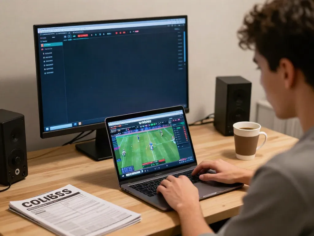 Engaged player experiencing sports betting on VIN88 platform with live scores.