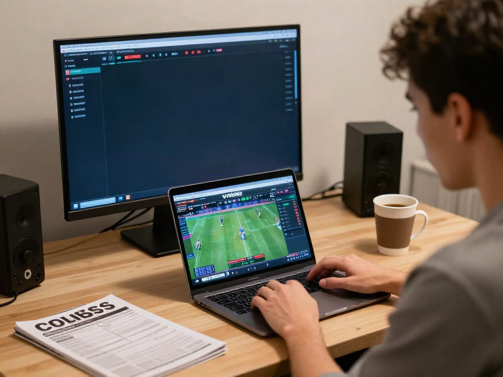 Engaged player experiencing sports betting on VIN88 platform with live scores.