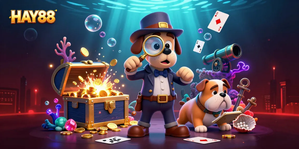 Engage in thrilling casino action with HAY88 as the detective uncovers clues in a vibrant gaming world.