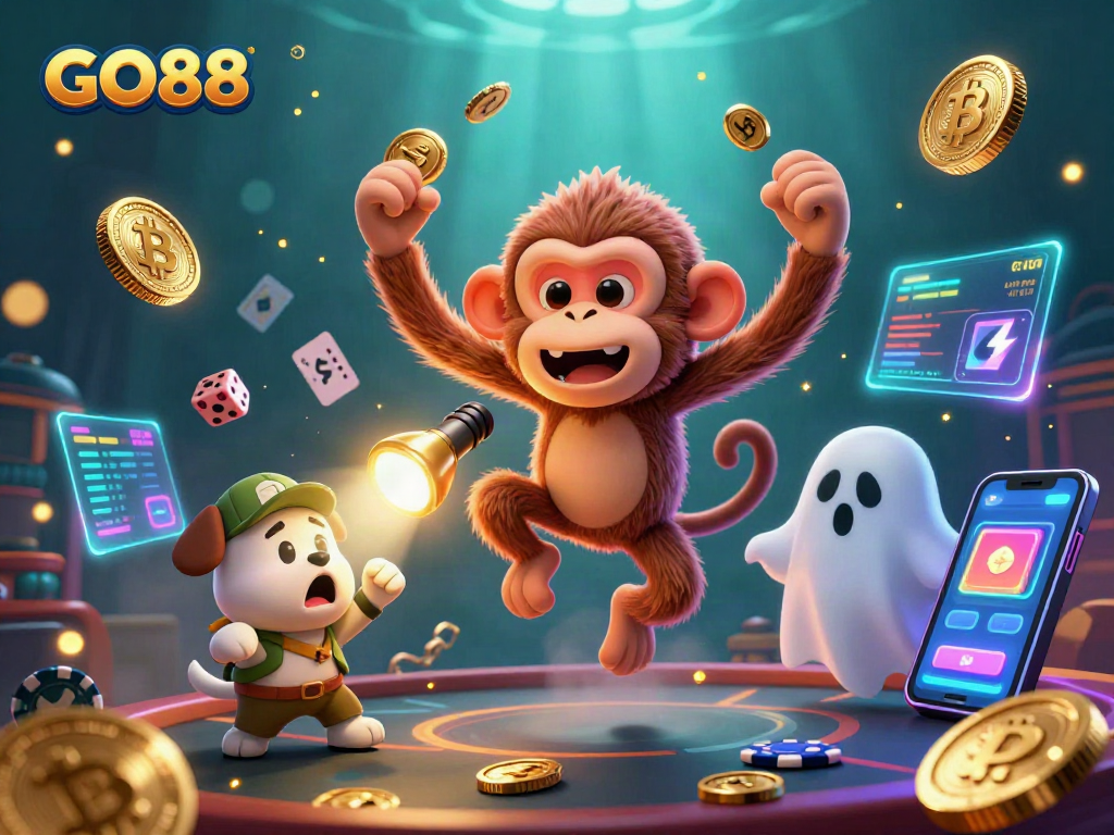 Engage with GO88's vibrant 3D scene, featuring a magical casino adventure with crypto elements.