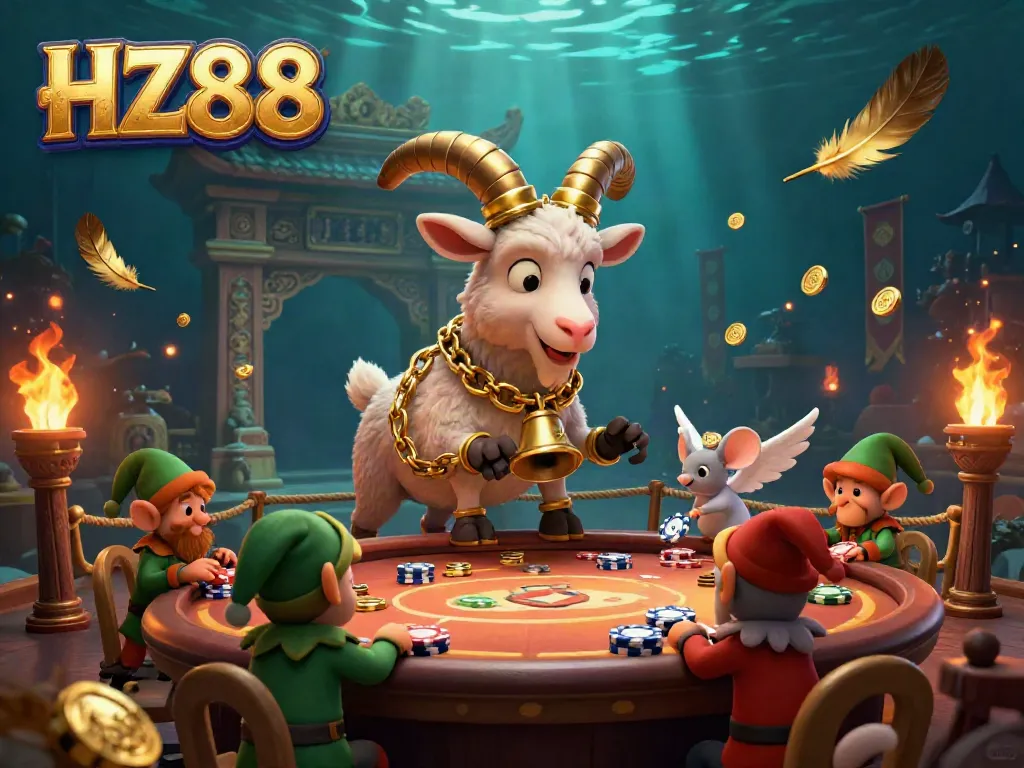 Experience excitement with HZ88 in a festive casino scene as gremlins steal poker chips.
