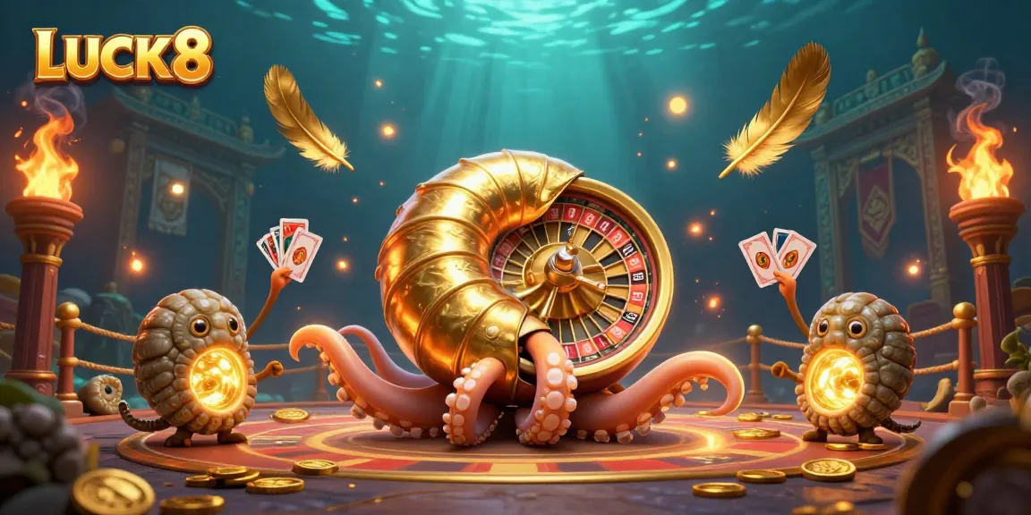 Engage with LUCK8's thrilling gameplay featuring a nautilus roulette wheel in an ornate underwater setting.